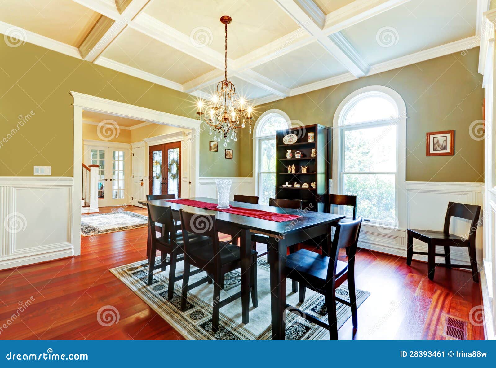 Luxury Elegant Green Dining Room with Cherry Floor. Stock Image Image