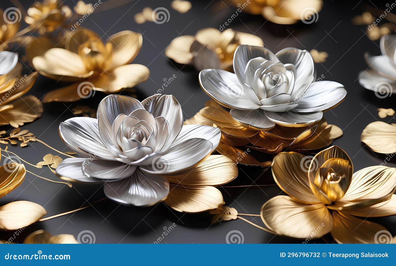 A Luxury Elegant Silver and Gold Flowers Stock Illustration