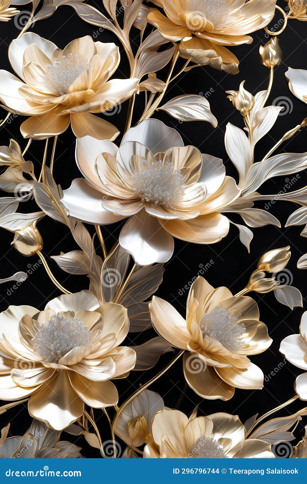 A Luxury Elegant Silver and Gold Flowers Stock Illustration