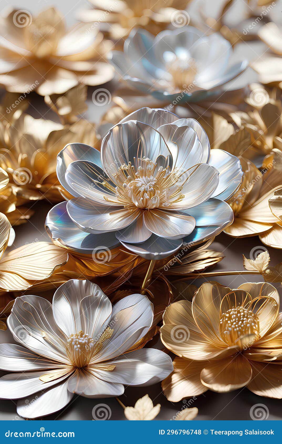 A Luxury Elegant Silver and Gold Flowers Stock Illustration