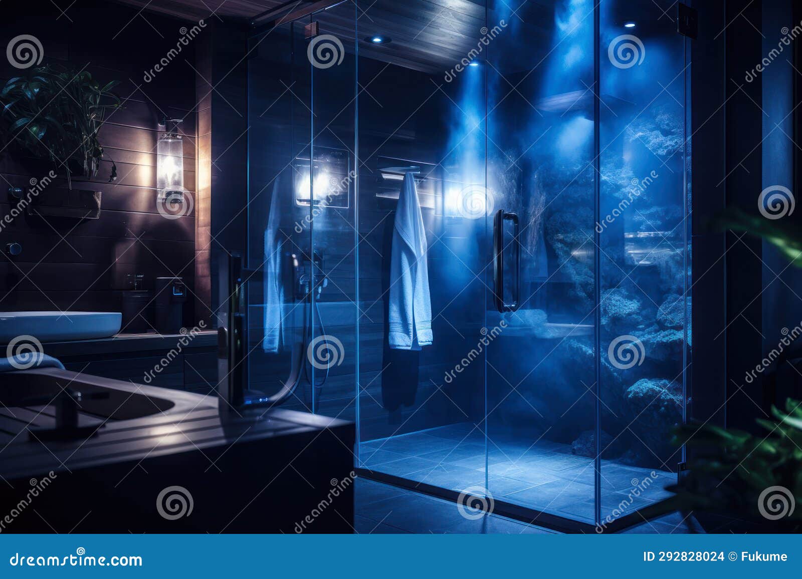 Luxury Expensive Rain Shower with Backlight Generative Ai Stock Photo