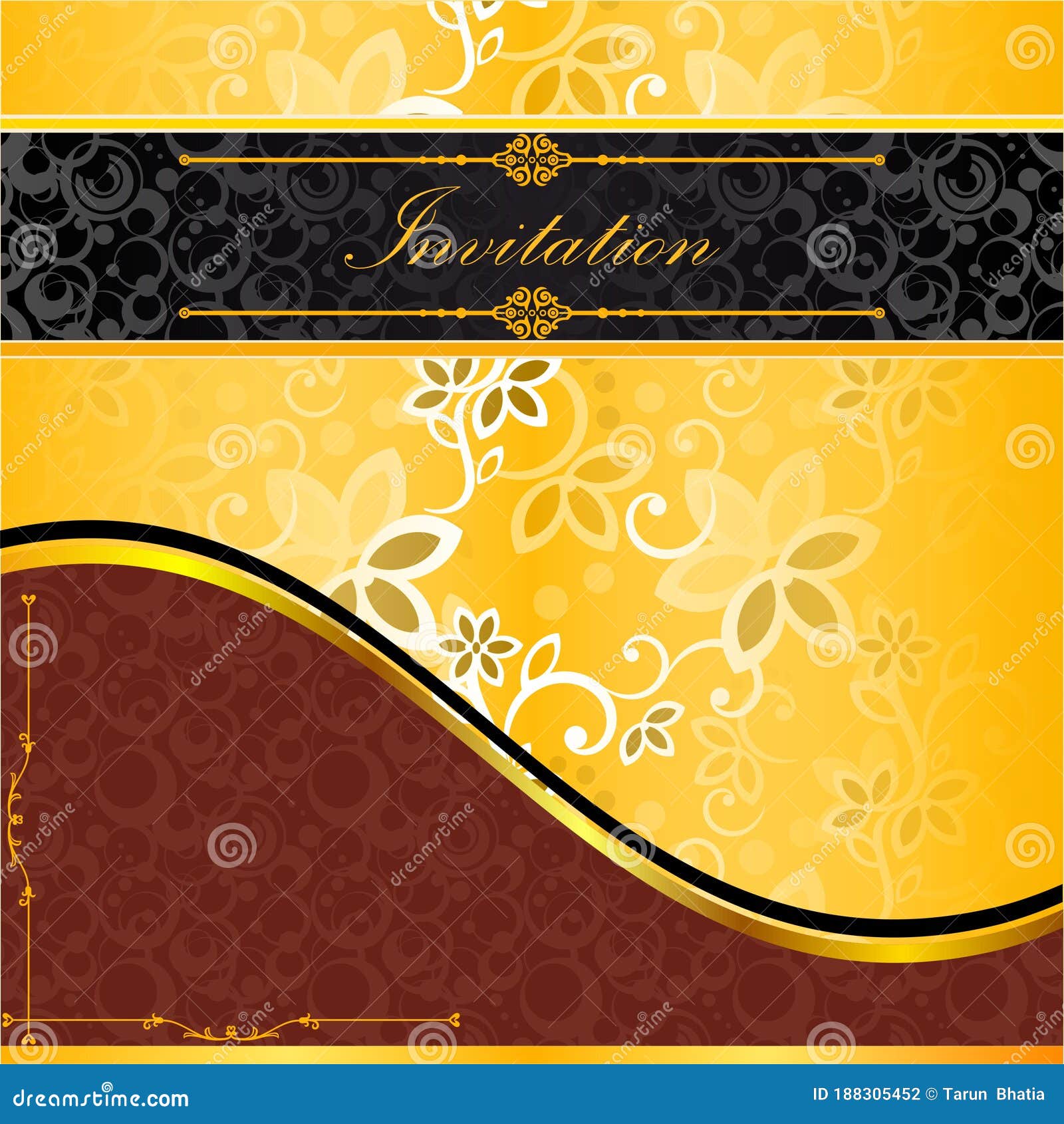 Luxury Floral Black Red and Golden Invitation Card. Stock Vector ...