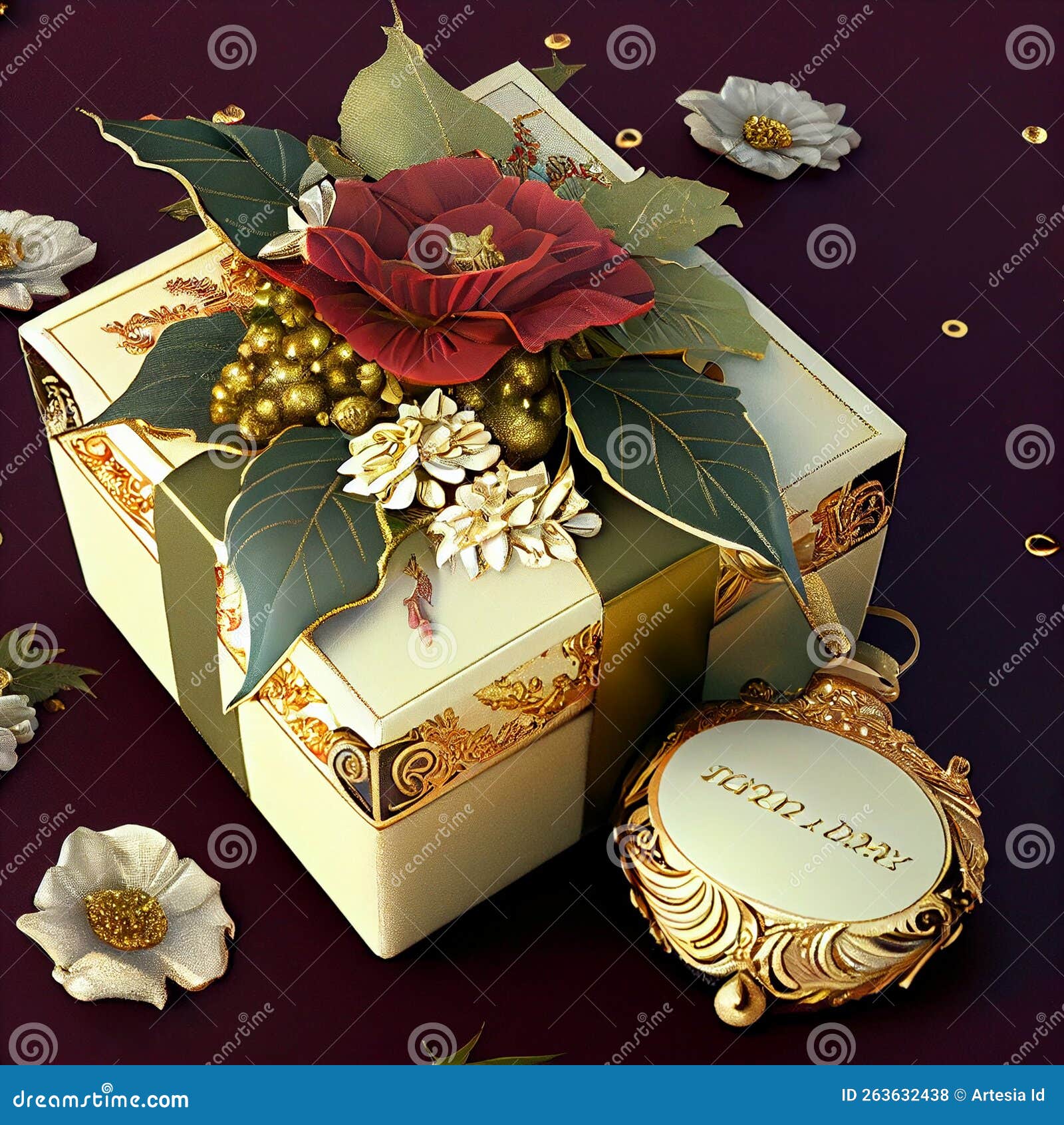 Luxury Gift Box with Ornaments Stock Illustration Illustration of