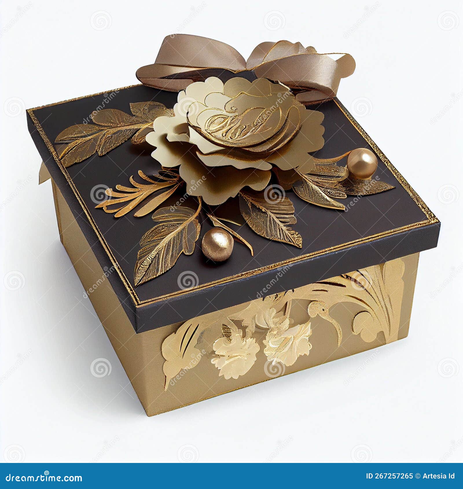 Luxury Gift Box with Beauty Flower Ornaments Stock Illustration