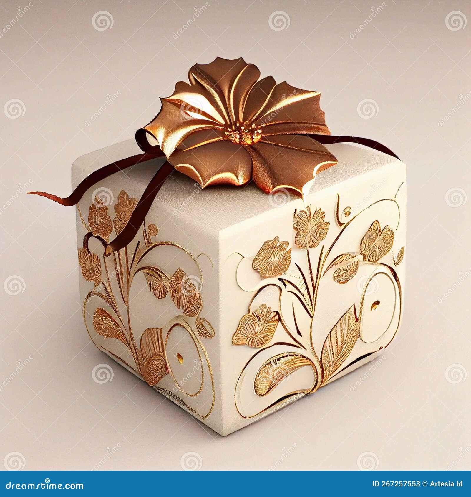 Luxury Gift Box with Beauty Flower Ornaments Stock Illustration