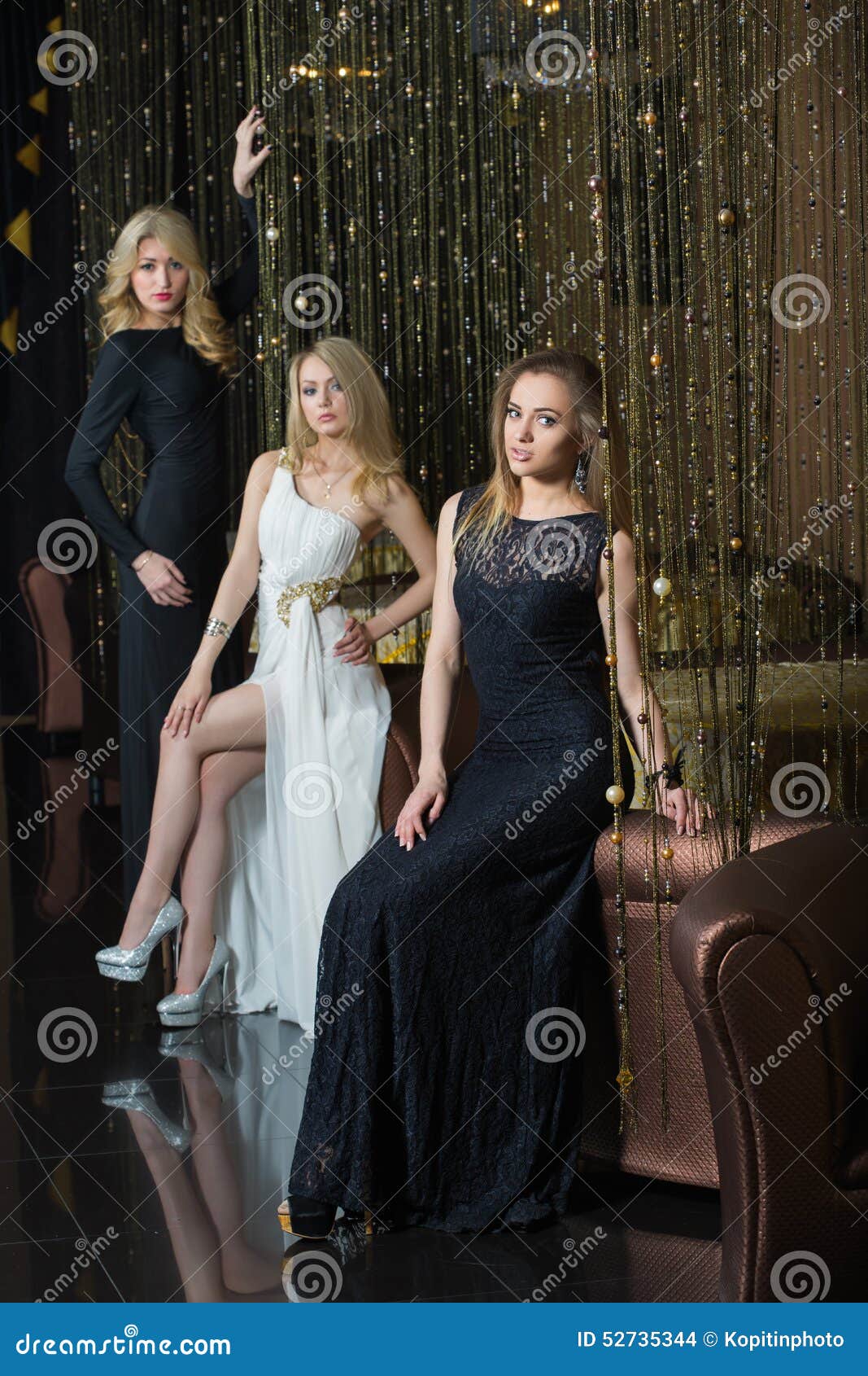 Luxury Girls in Evening Dresses in Beautiful Stock Photo Image of
