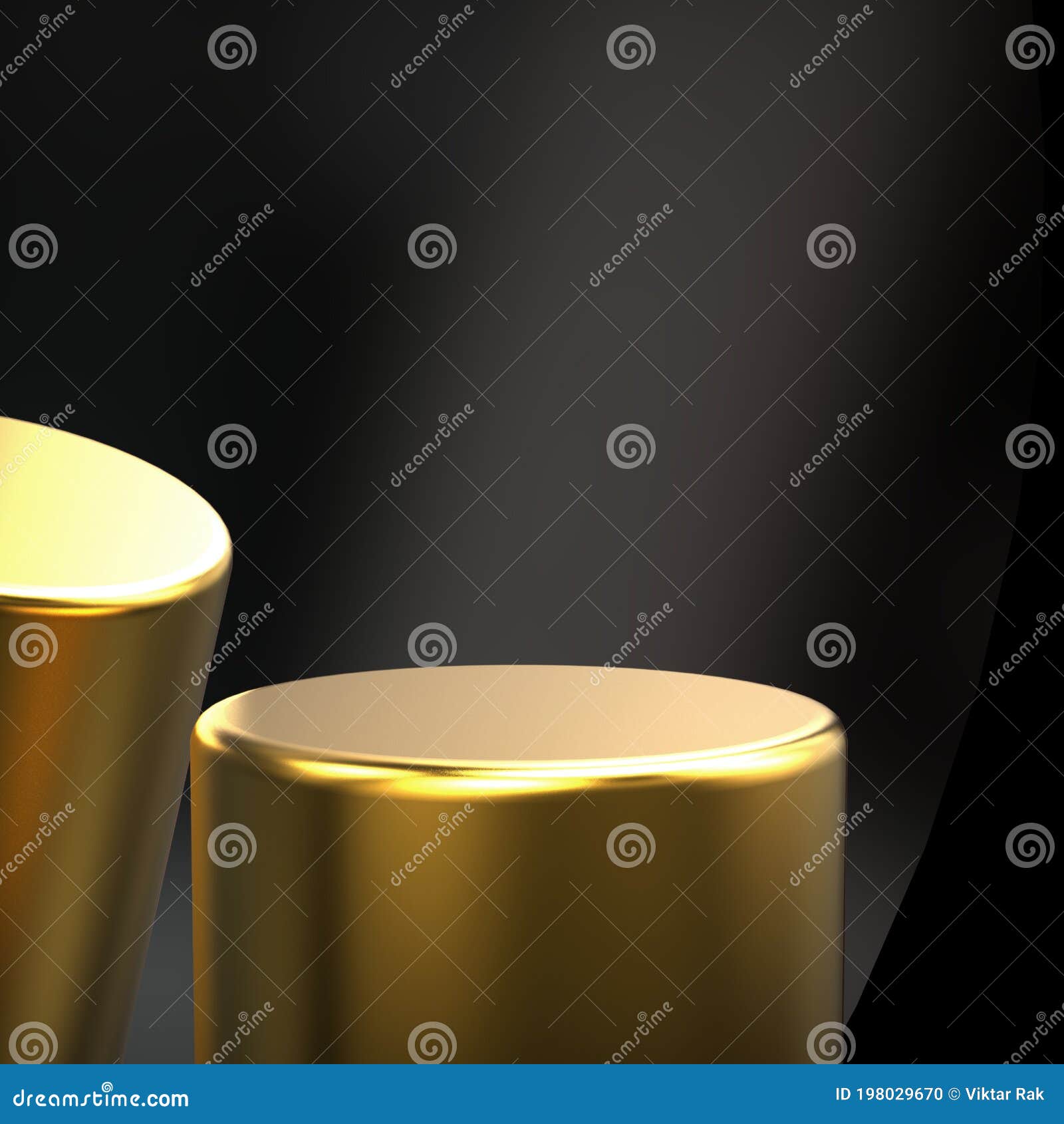 Luxury Gold Stands CloseUp in a Beam of Light on a Black Background