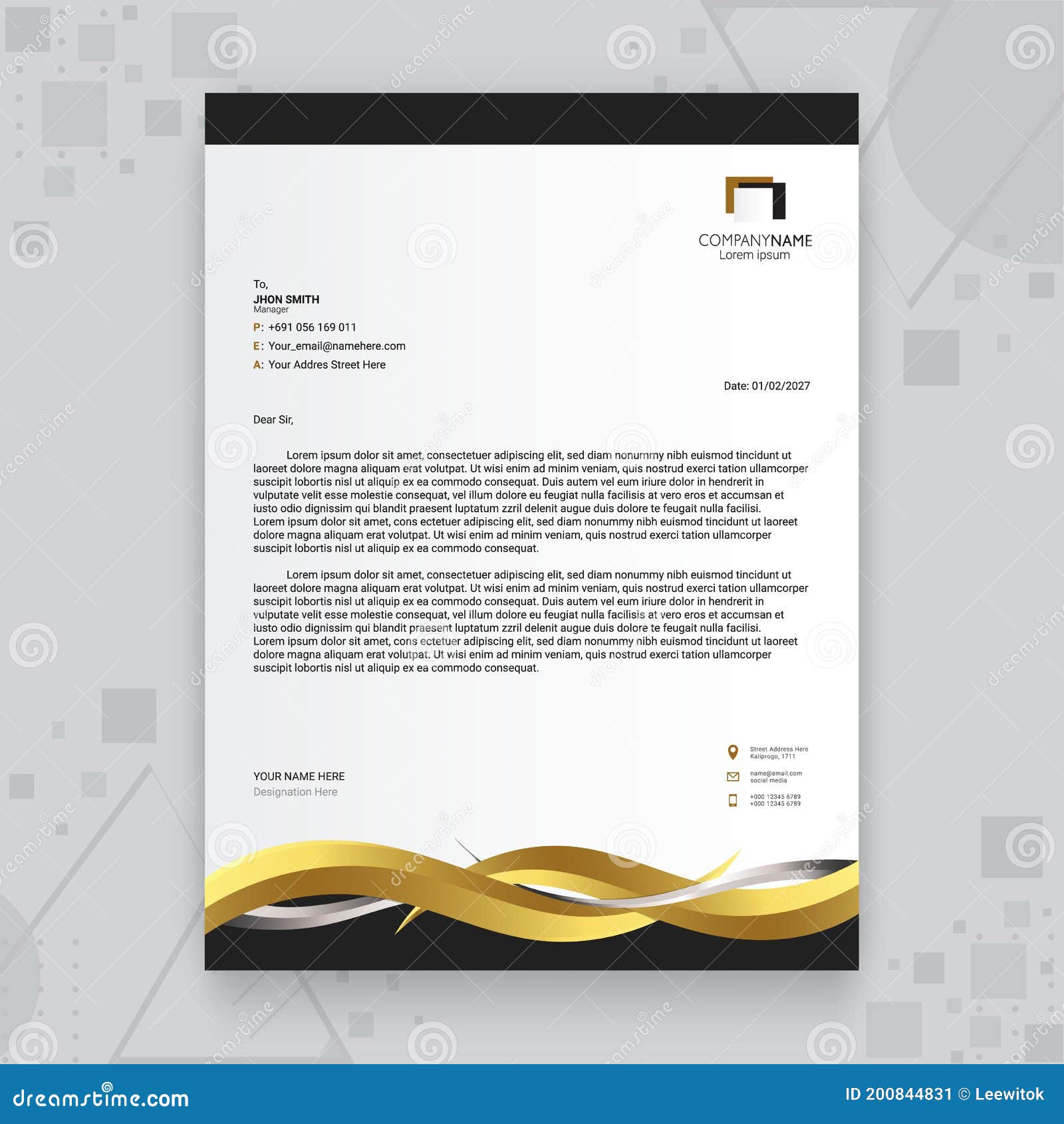 Luxury Golden Creative Business Letterhead Template Design Stock Within Free Construction Company Letterhead Templates