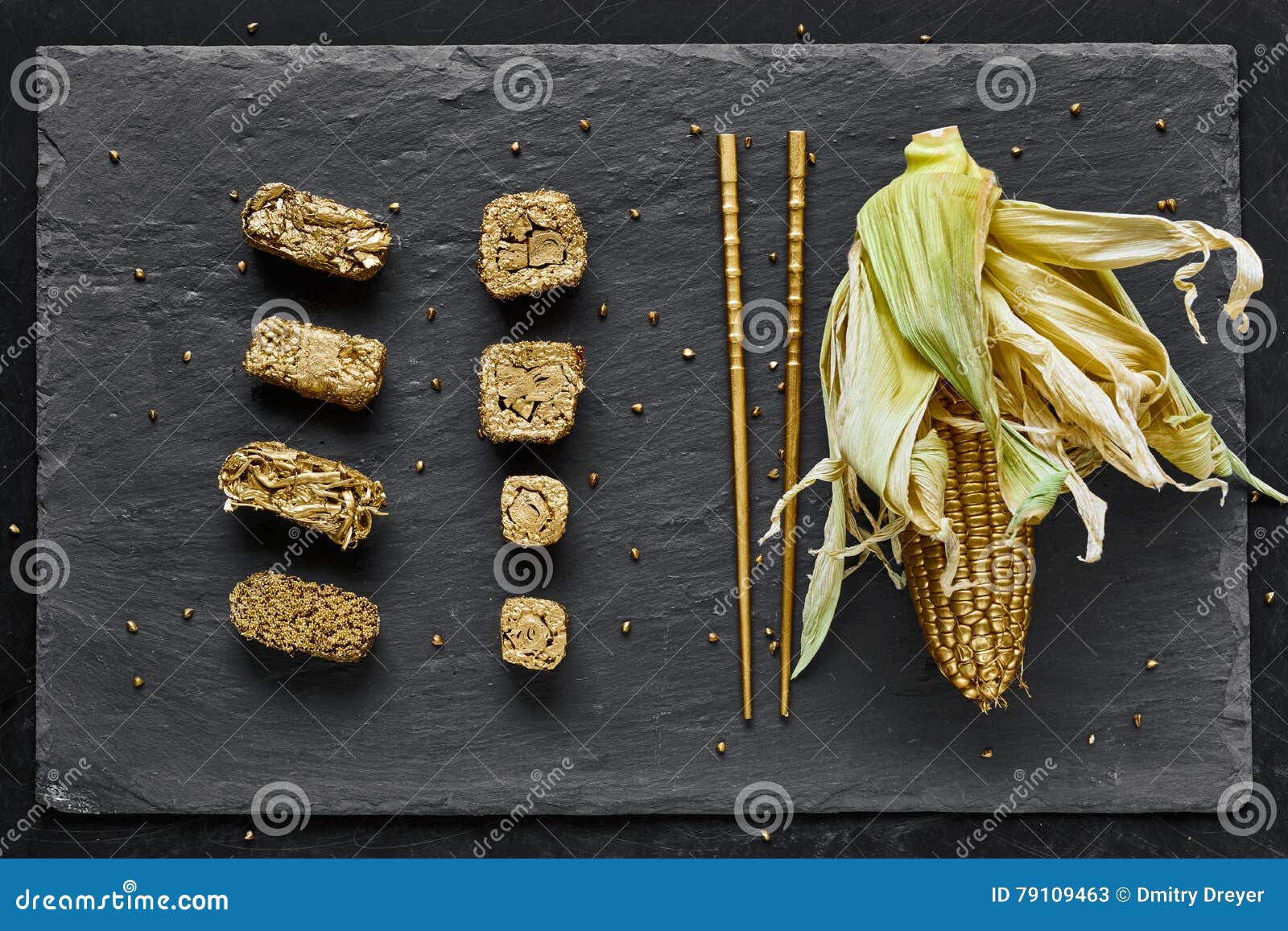 Luxury Golden Sushi Set stock image. Image of seafood - 79109463