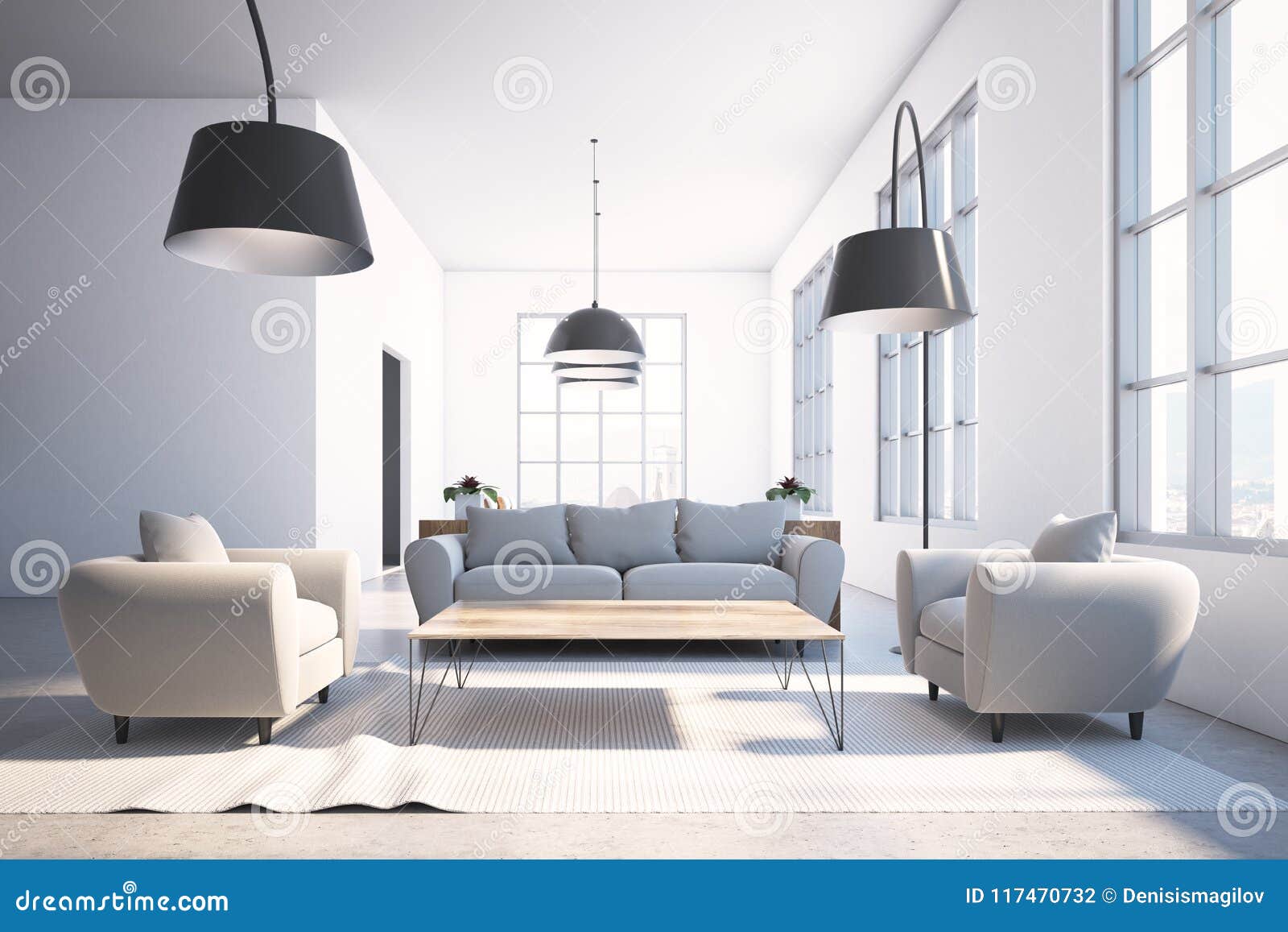 Scandinavian Living Room Interior Sofas Stock Illustration