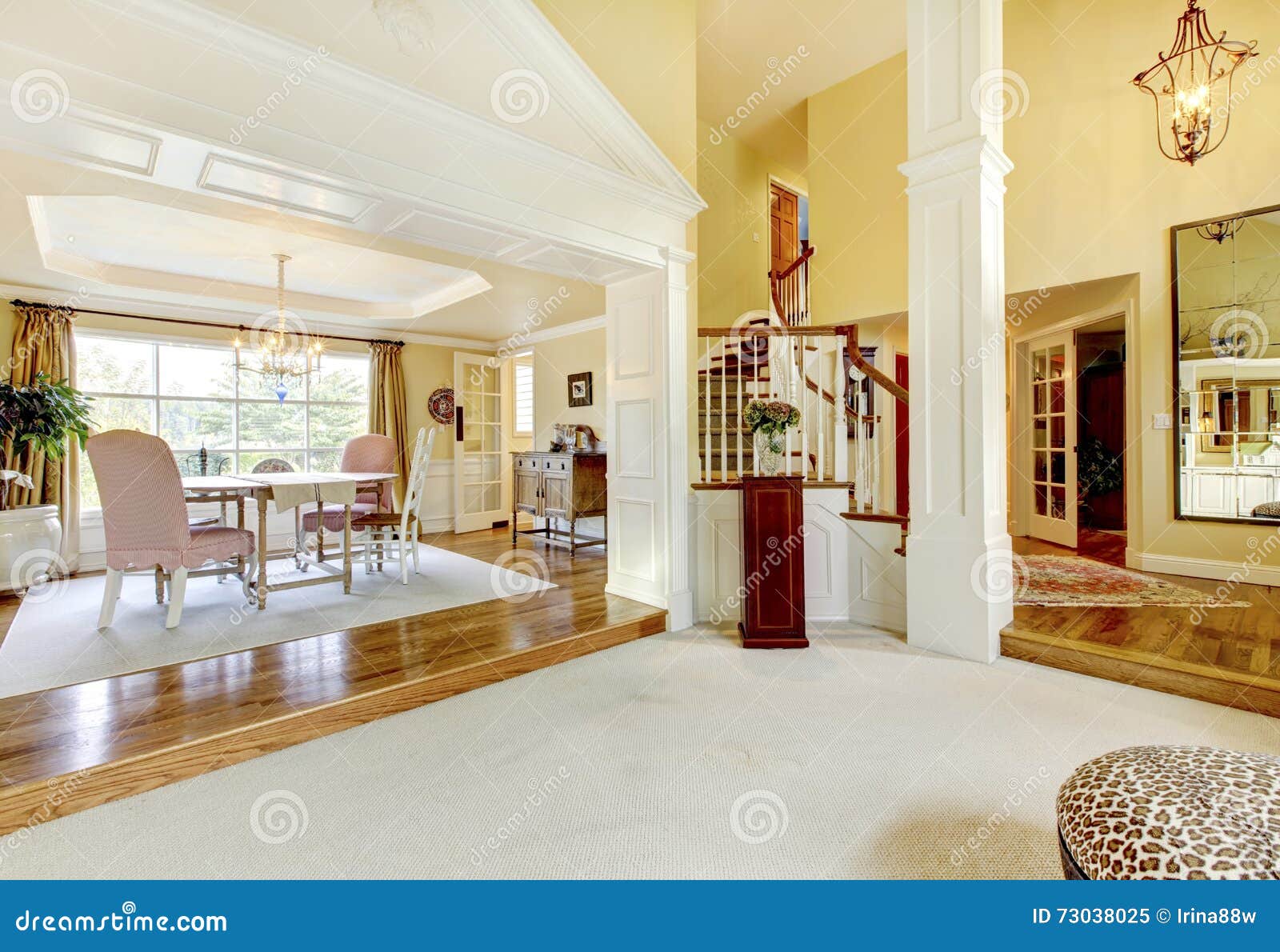 Luxury Home Well Decorated Golden Living Room With Beige Carpet