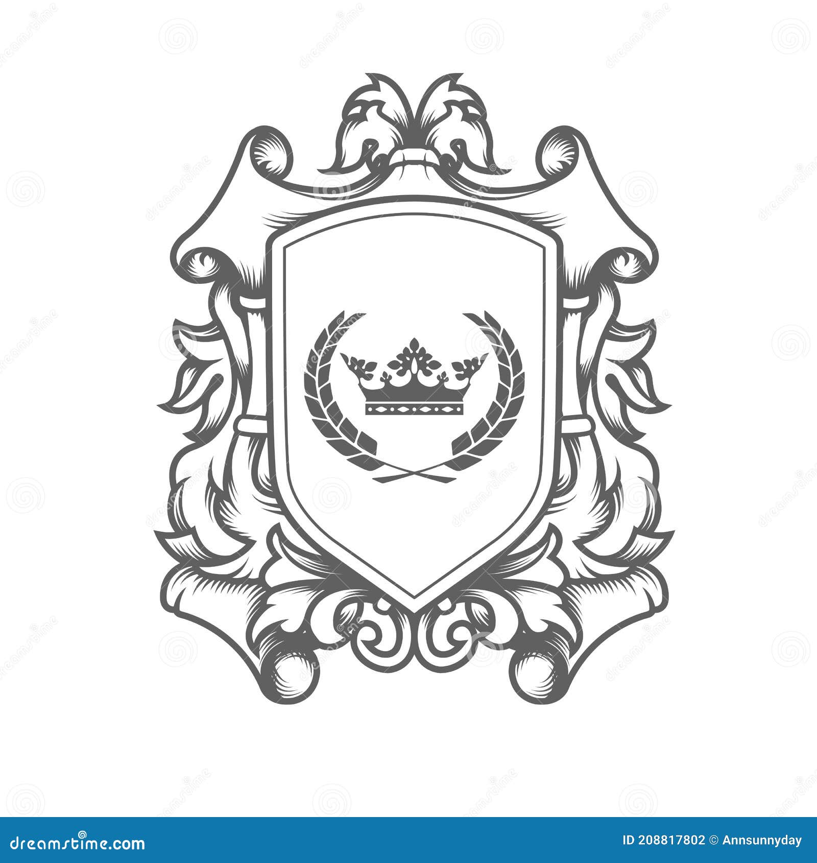 luxury imperial coat of arms template laced heraldic shield with king crown ancestral medieval crest or blazon