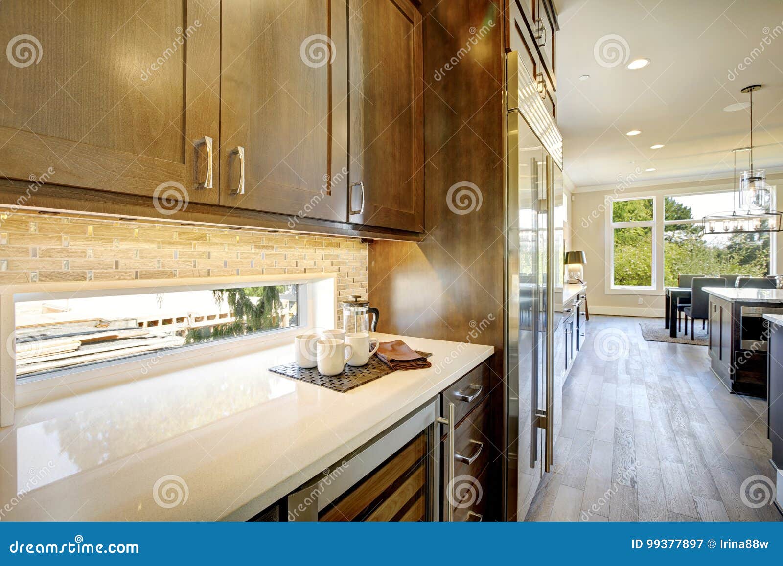 Luxury Kitchen With A Glass Door Wine Cooler Stock Image Image