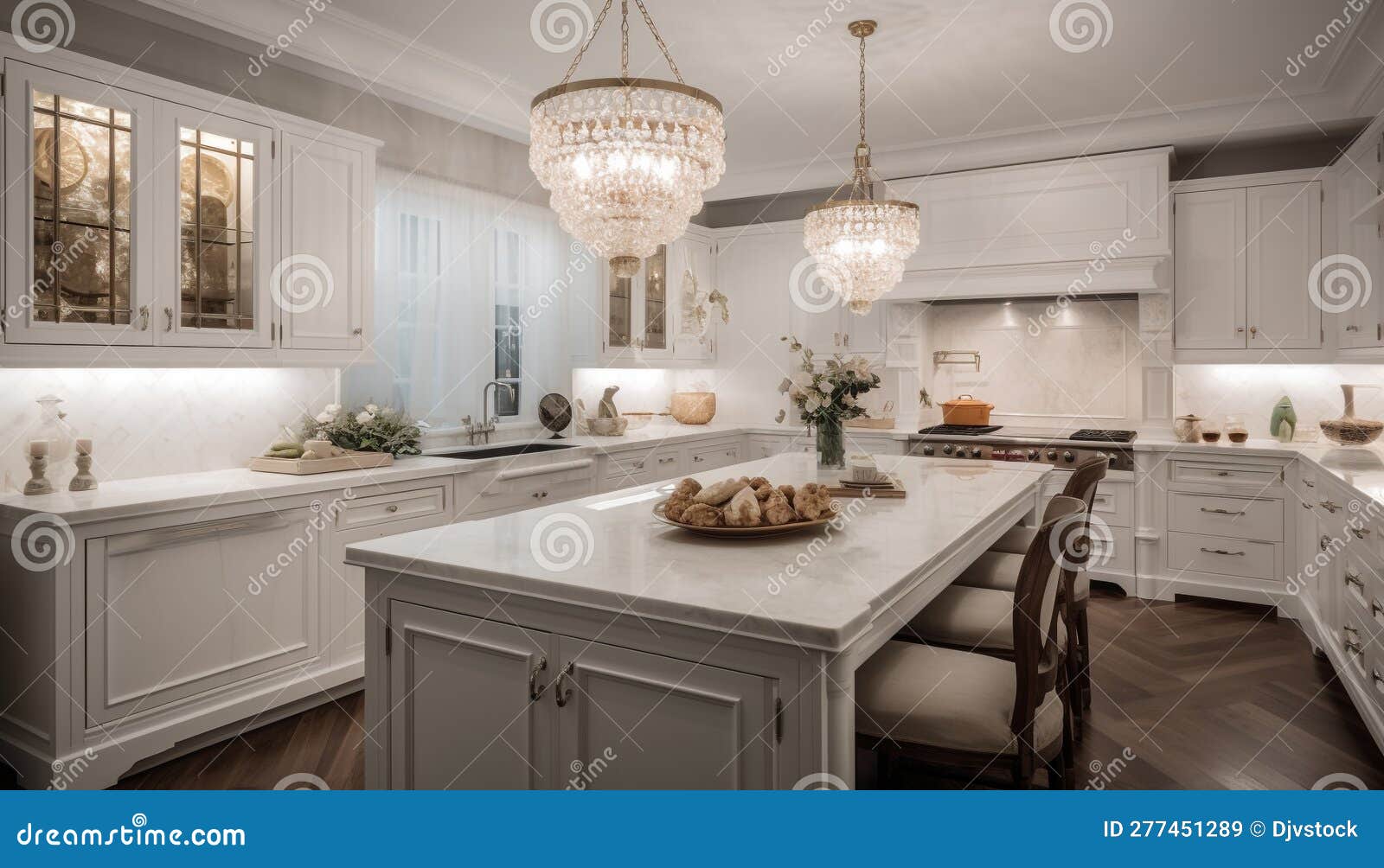 Luxury Kitchen Island with Stainless Steel Appliances Generated by AI