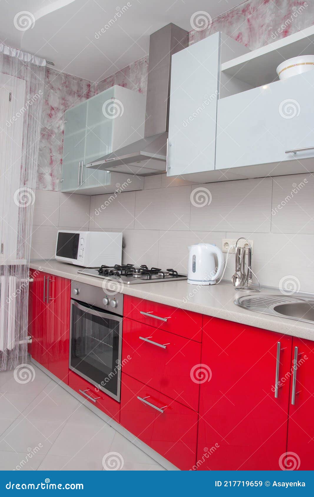 Luxury Kitchen in Red and White Stock Image Image of furniture, stove