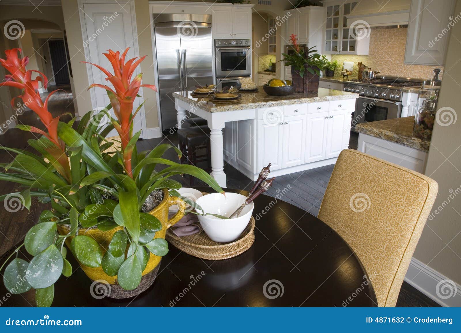 Luxury kitchen with table. stock photo. Image of breakfast 4871632