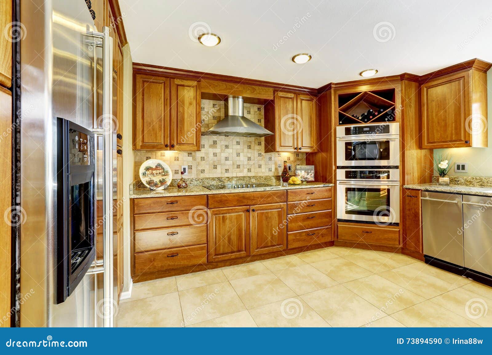 Luxury Kitchen with Tile Floor and Stained Stock Photo Image of large, shiny 73894590