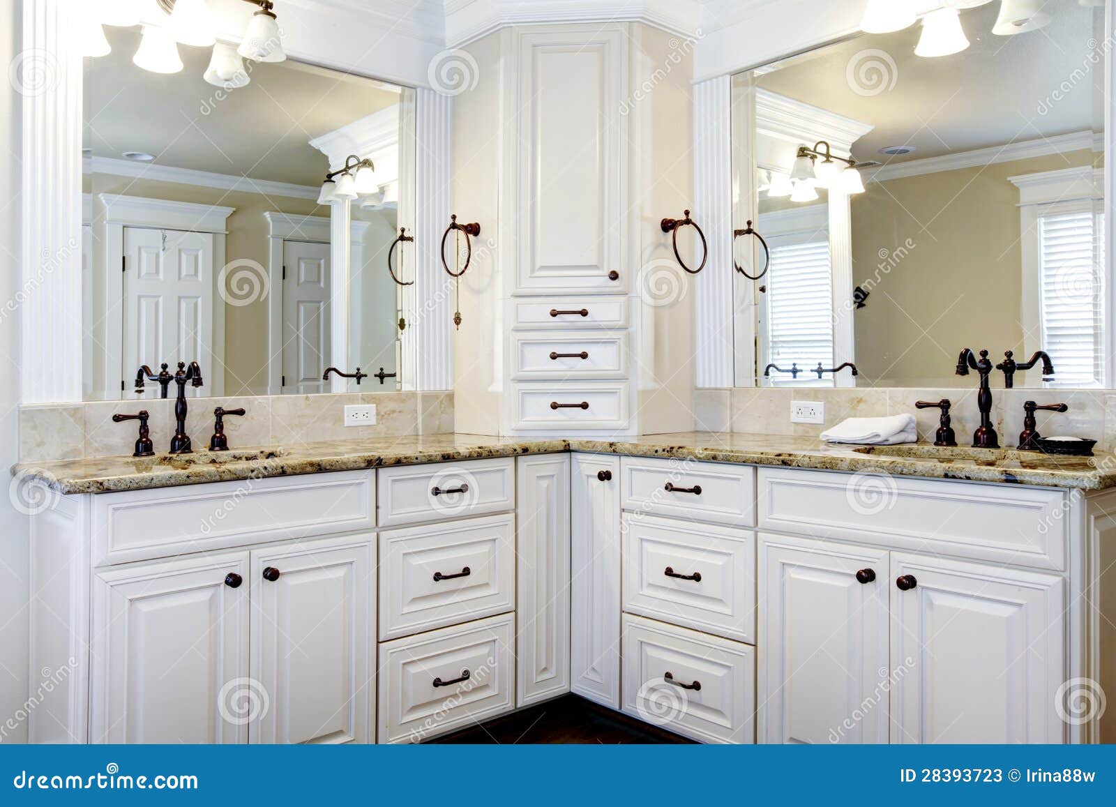 Luxury Large White Master Bathroom Cabinets With Double Sinks