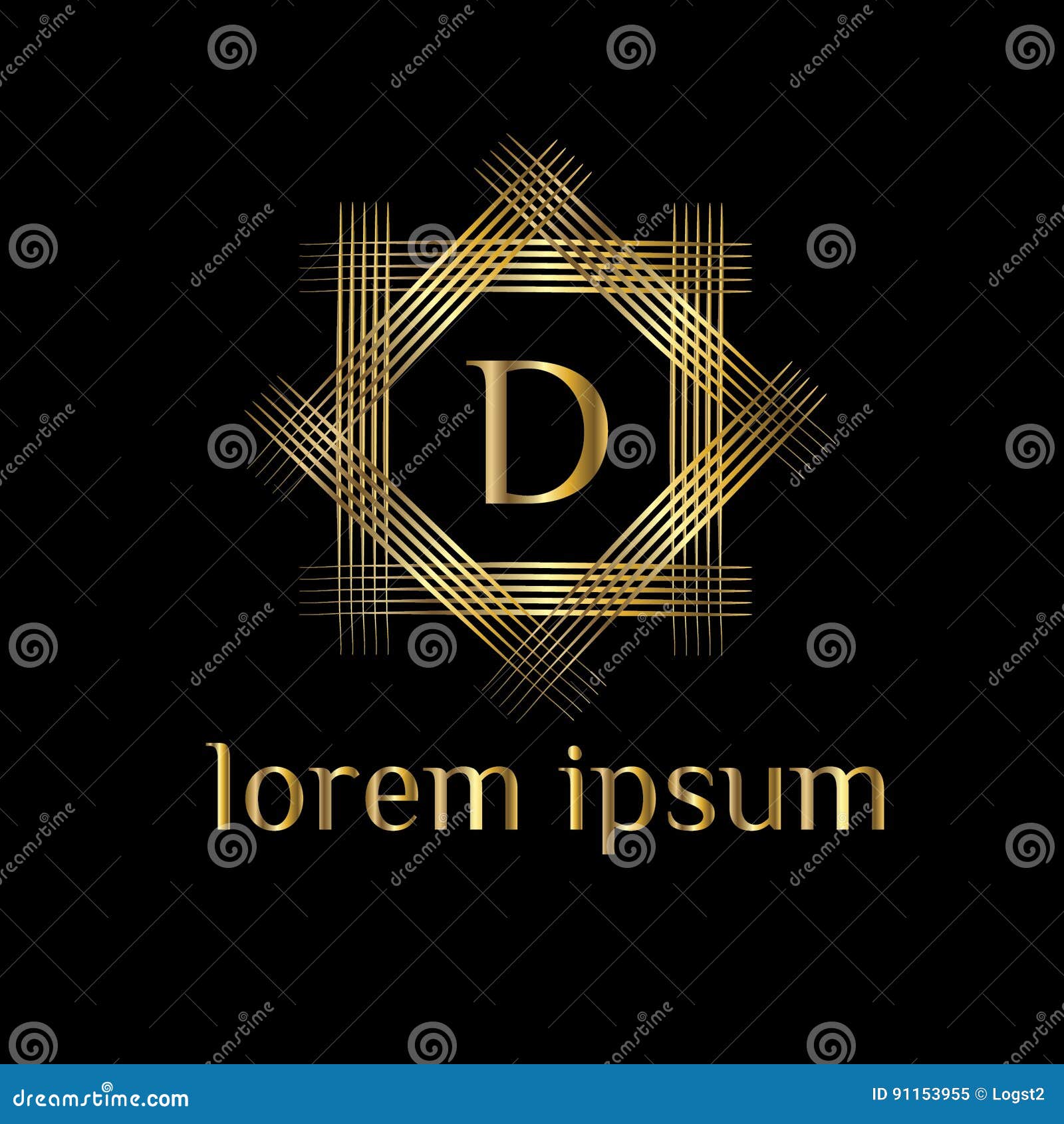 Letter D Golden Flower Monogram Logo Template. Vector Illustration