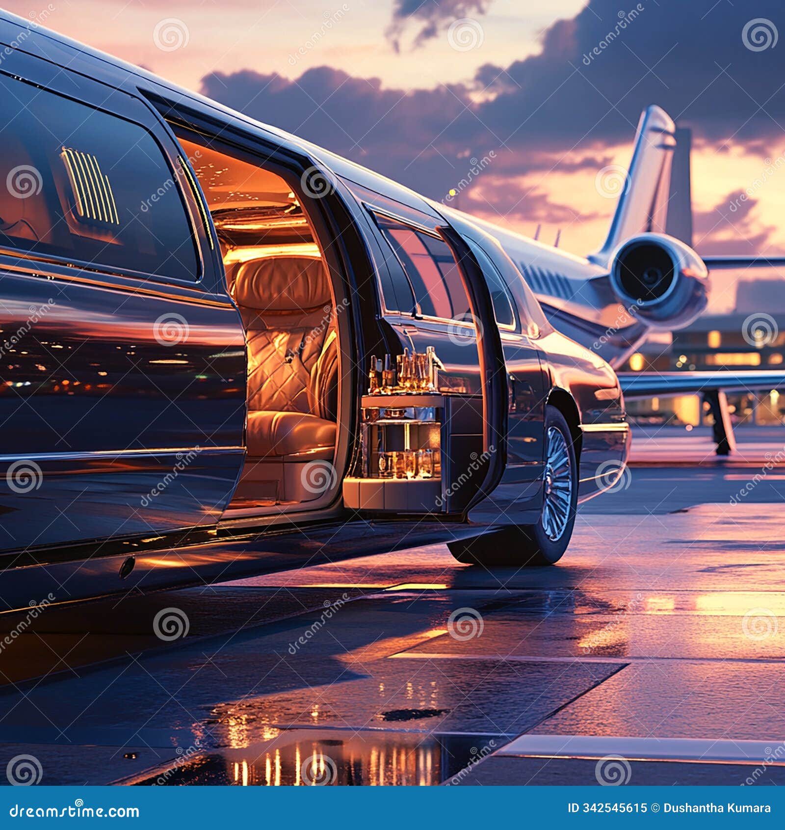 luxury limousine parked on a private runway