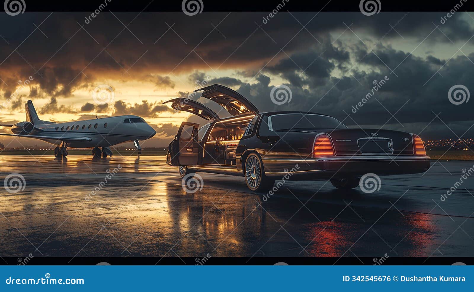 luxury limousine parked on a private runway