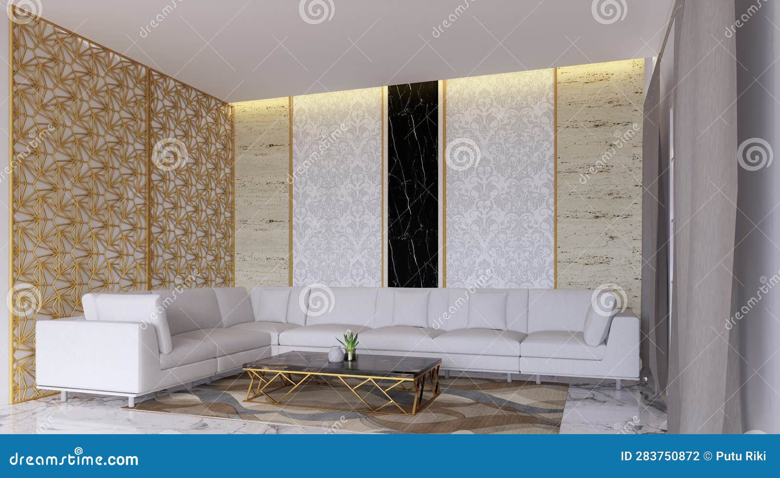 Luxury Living Room Design with Elegance Wall Panel Stock Illustration ...
