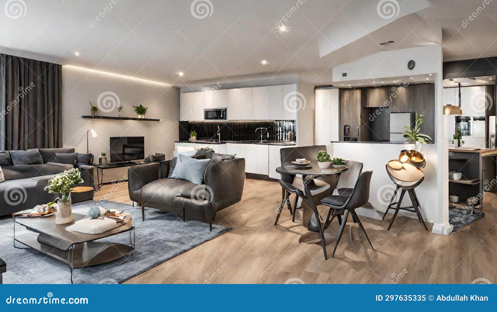 Luxury Living Room and Kitchen in Studio Stock Image Image of