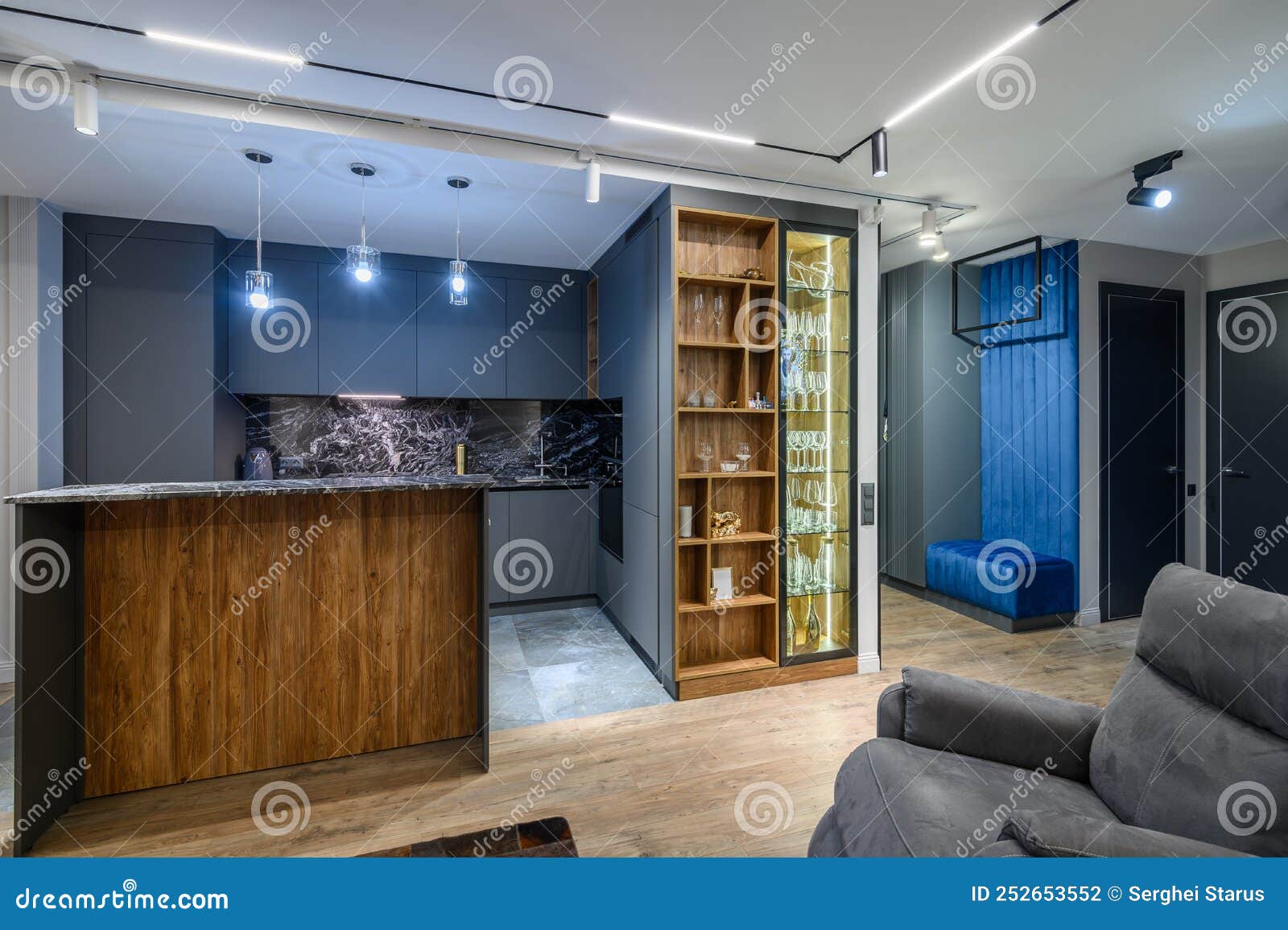 Luxury Living Room and Kitchen in Studio Apartment Stock Photo Image