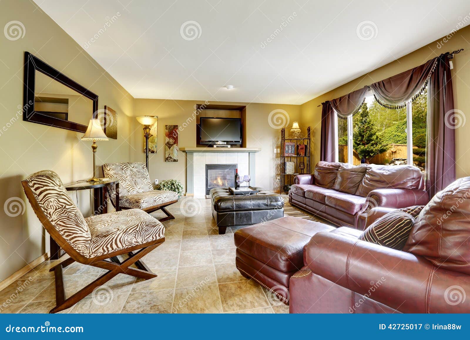 Luxury Living Room With Leather Furniture Set Stock Photo Image