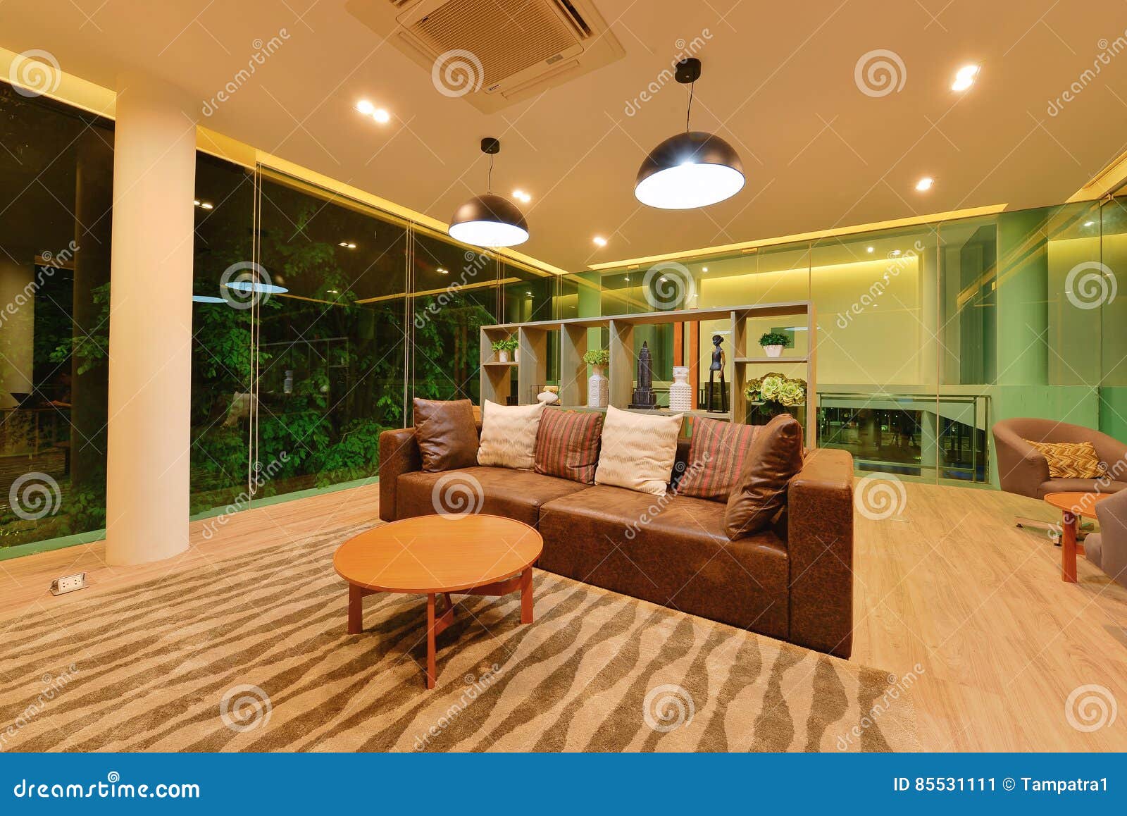 A Luxury Living Room at Night, Modern Room Stock Image Image of
