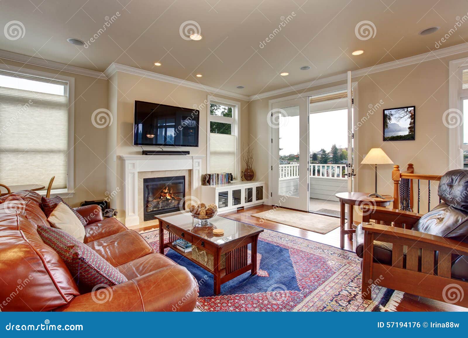 Luxury Living Room With Red And Blue Rug Stock Photo Image