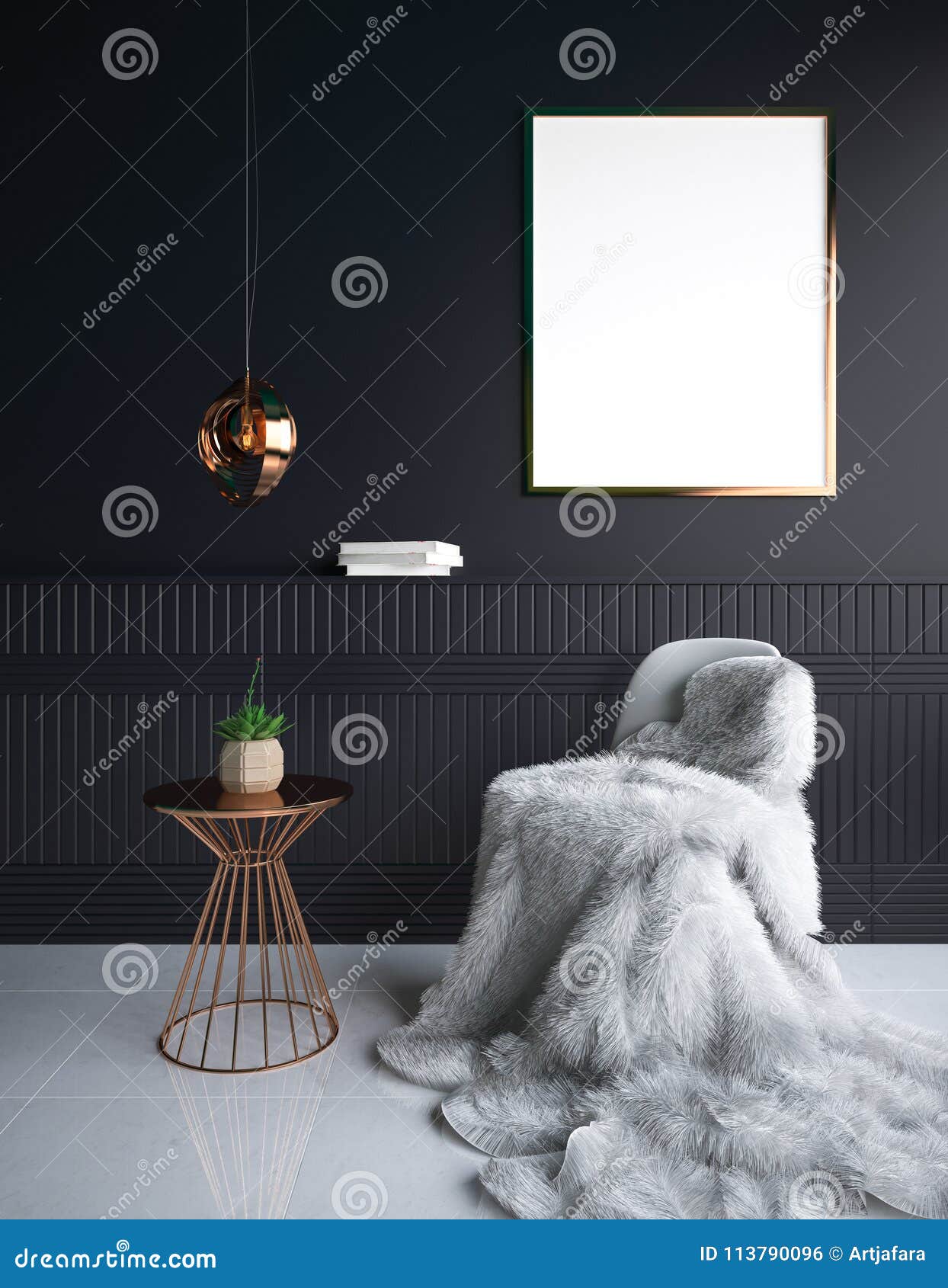 Luxury Minimalist Dark Living Room Interior With Fur On ...