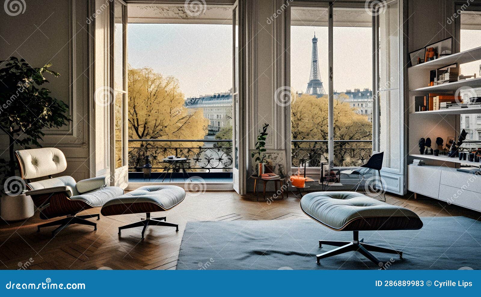 & x22;luxury minimalistic living room with eiffel tower view - generative ai