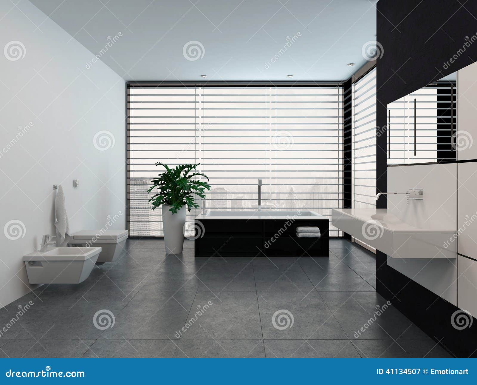 Luxury Modern Black and White Bathroom Interior Stock Illustration