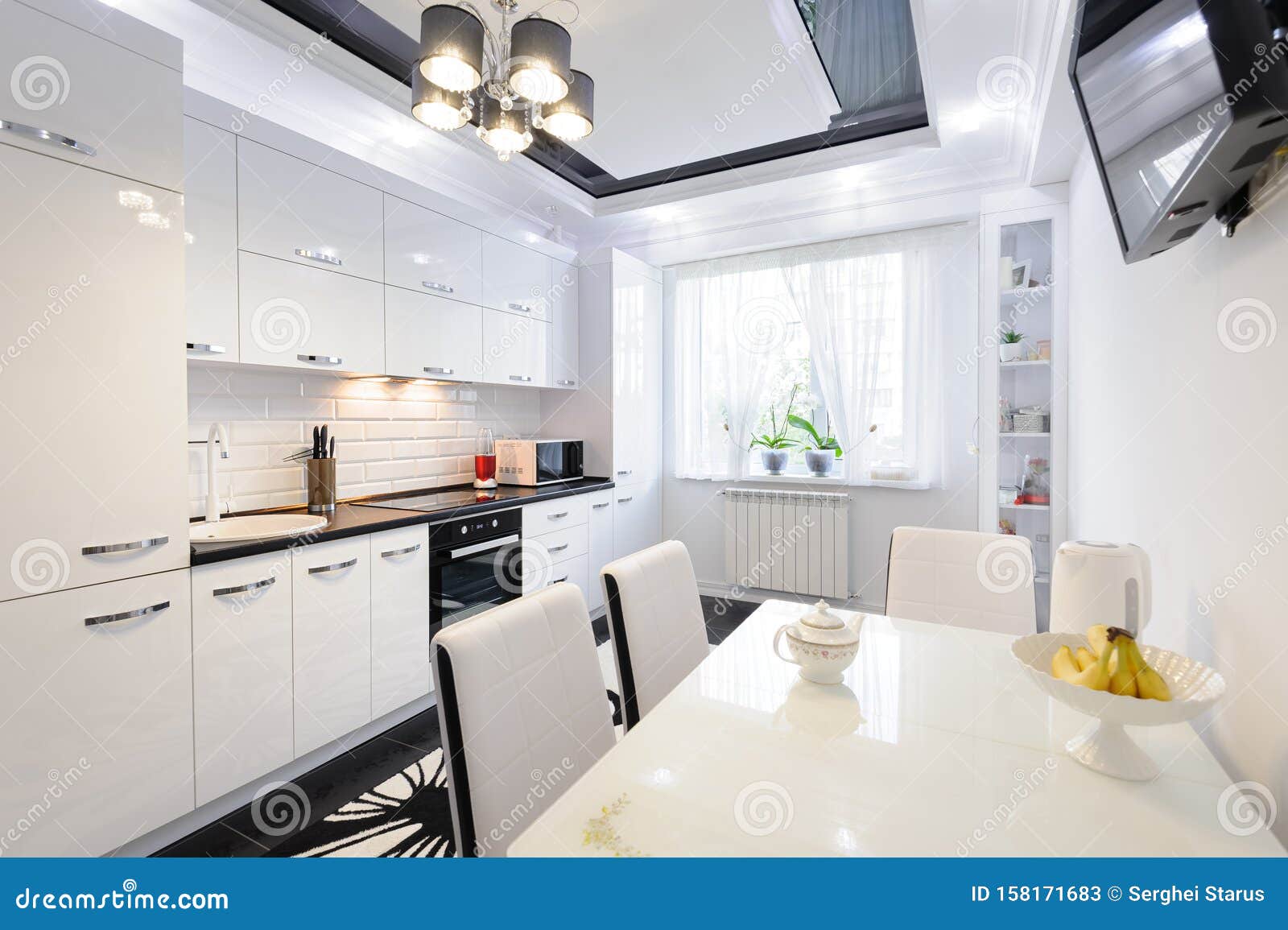 Luxury Modern Black and White Kitchen Interior Stock Image - Image of