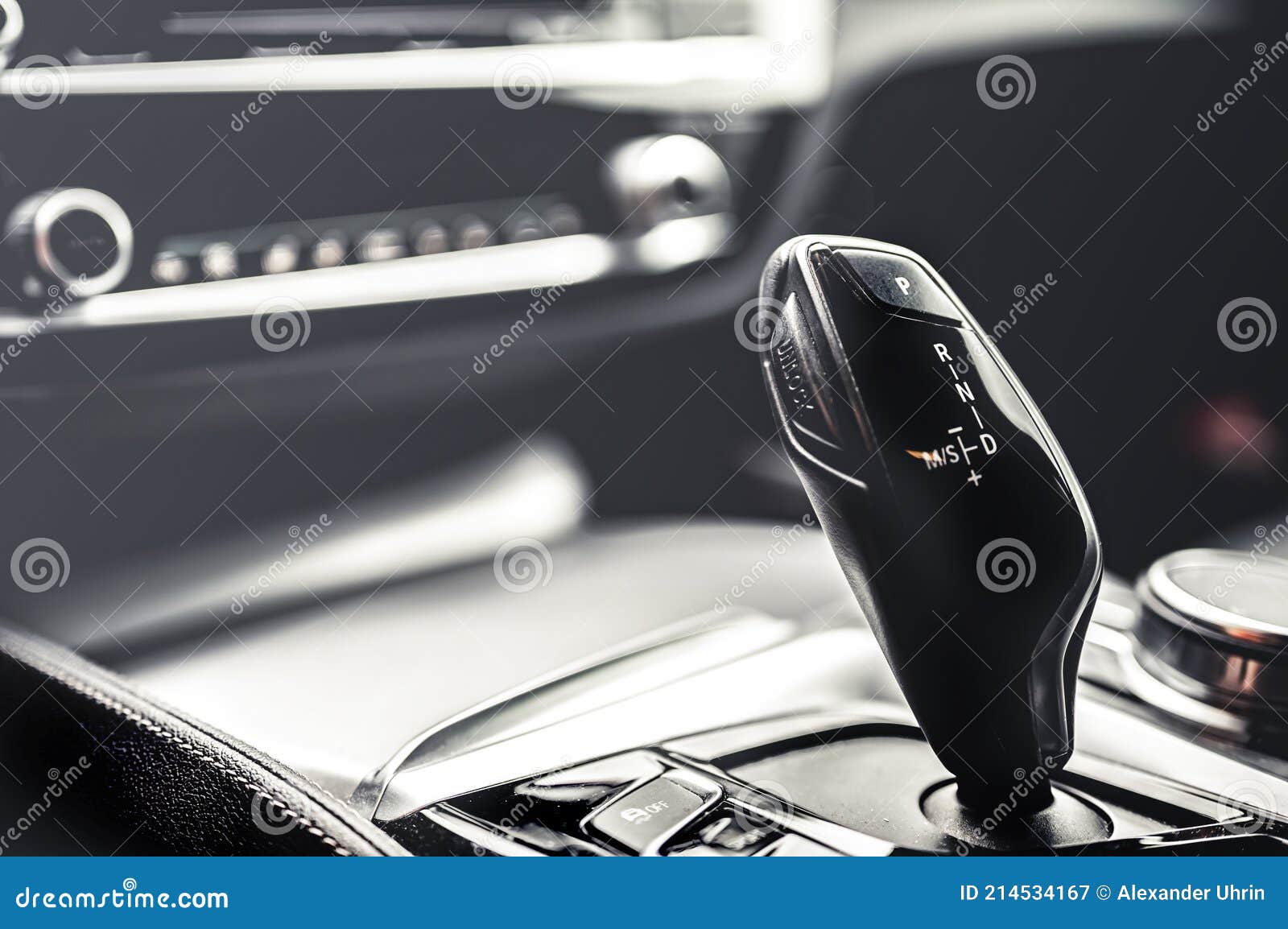 Luxury Modern Car Interior. Automatic Gearbox Lever; Automatic