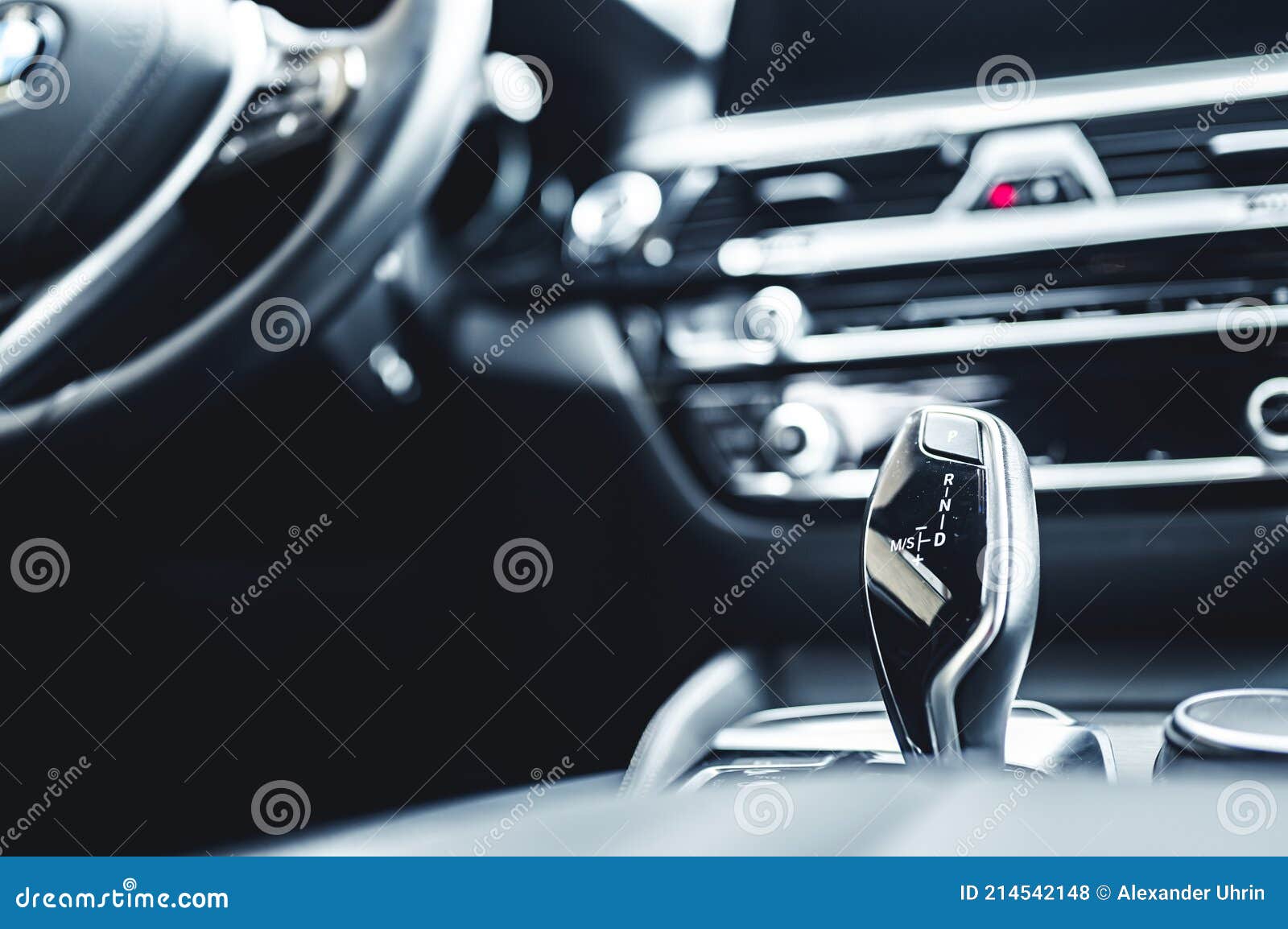 Luxury Modern Car Interior. Automatic Gearbox Lever; Automatic