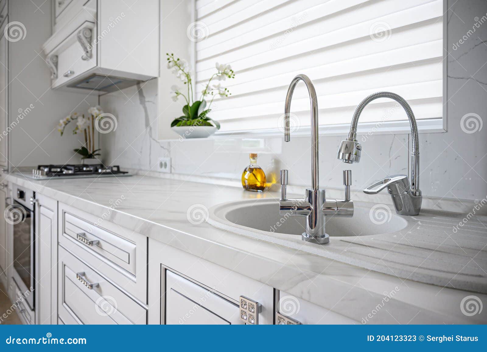 Luxury Modern Classic White Kitchen Interior Stock Image - Image of