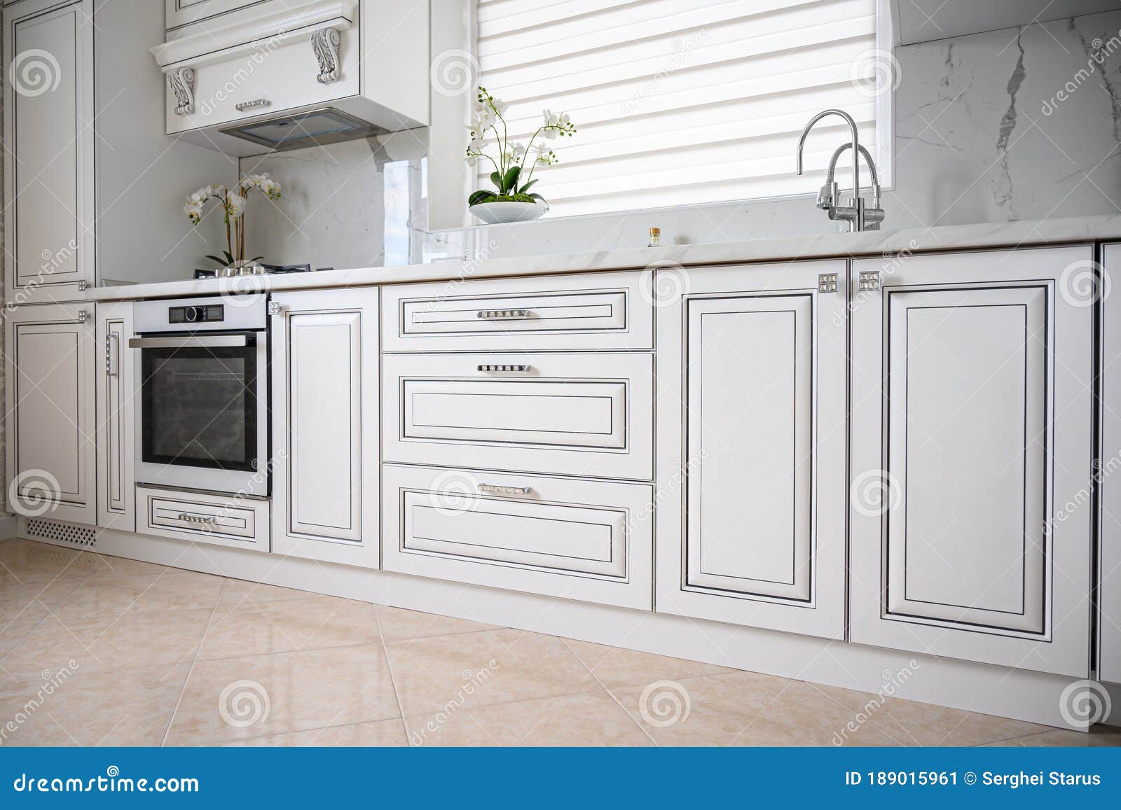 Luxury Modern Classic White Kitchen Interior Stock Image - Image of