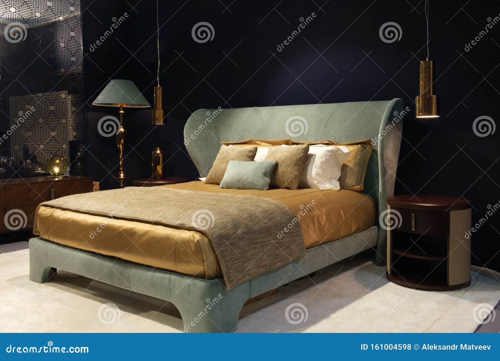 Luxury Modern Dark Blue Style Bedroom Interior Of A Hotel Bedroom Stock Photo Image Of Interior Hotel 161004598