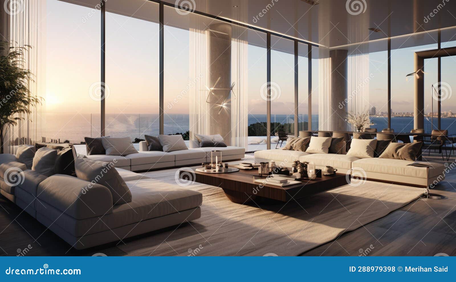 Luxury Modern Open Living Room, AI Generative Stock Photo Image of ceiling, furniture 288979398