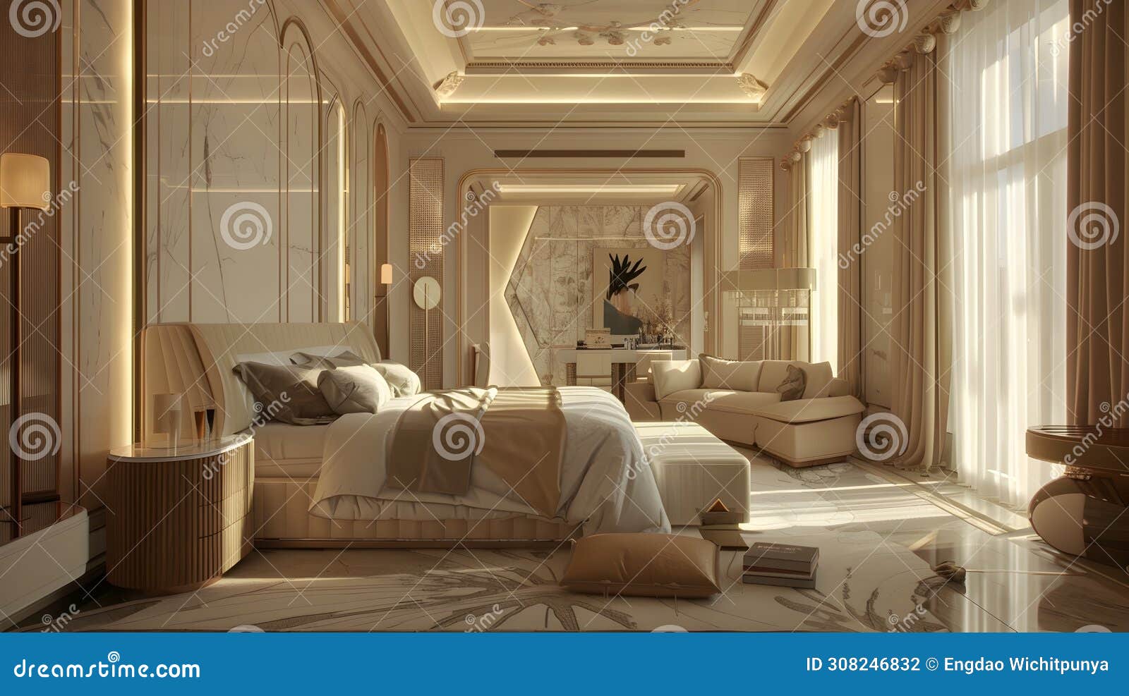 luxury neoclassic beige and brown bedroom in dubai