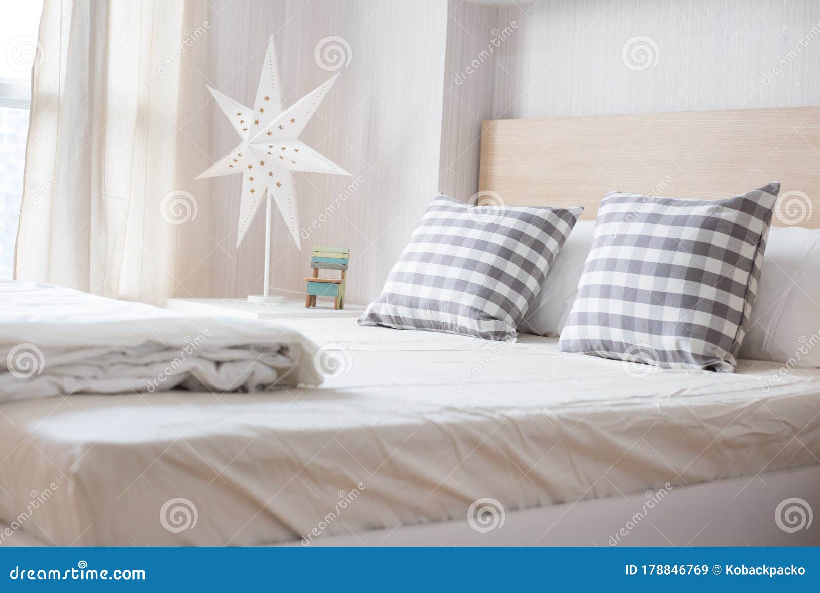 Luxury Pillows on White Bed in Bedroom Stock Image Image of