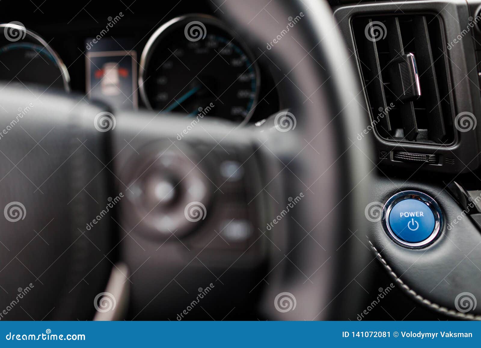Luxury Prestige Car Interior, Dashboard, Steering Wheel. Stock Image