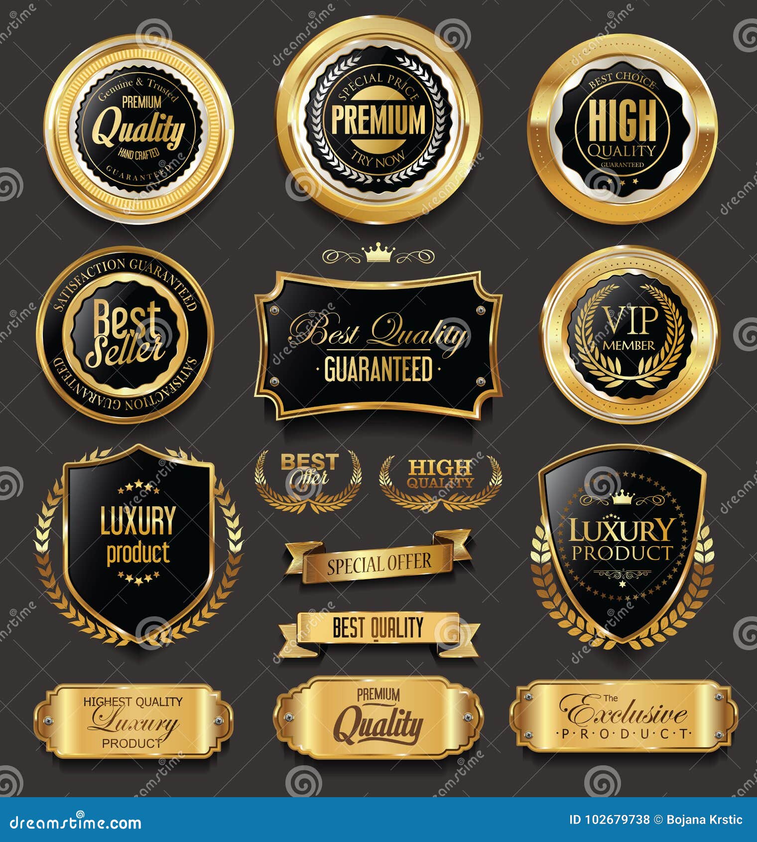 Free Vector  Realistic golden luxury badges collection