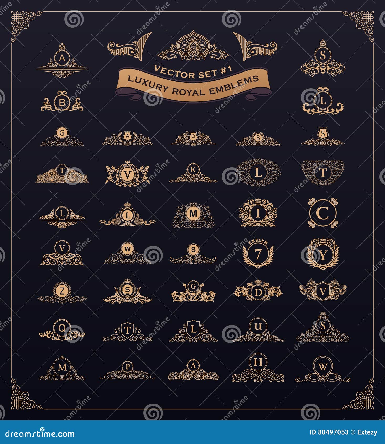 luxury royal logo set. crest, emblem, heraldic monogram. vintage flourishes s