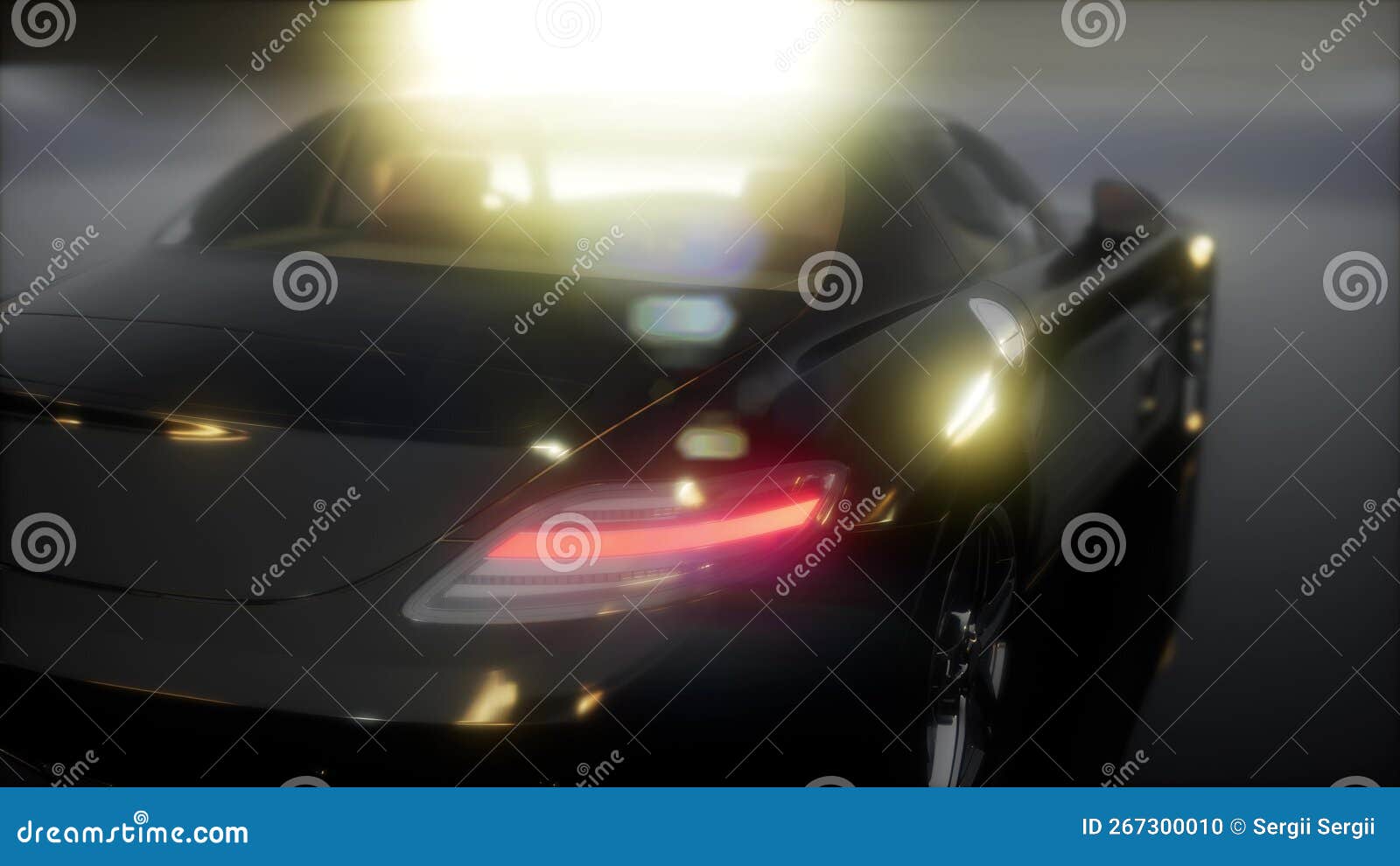 Luxury Sport Car in Dark Studio with Bright Lights Stock Photo Image