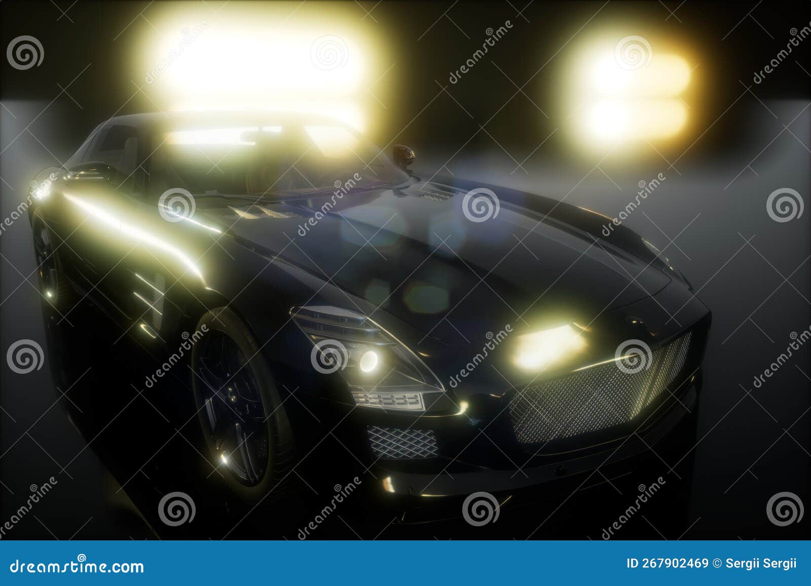 Luxury Sport Car in Dark Studio with Bright Lights Stock Image Image
