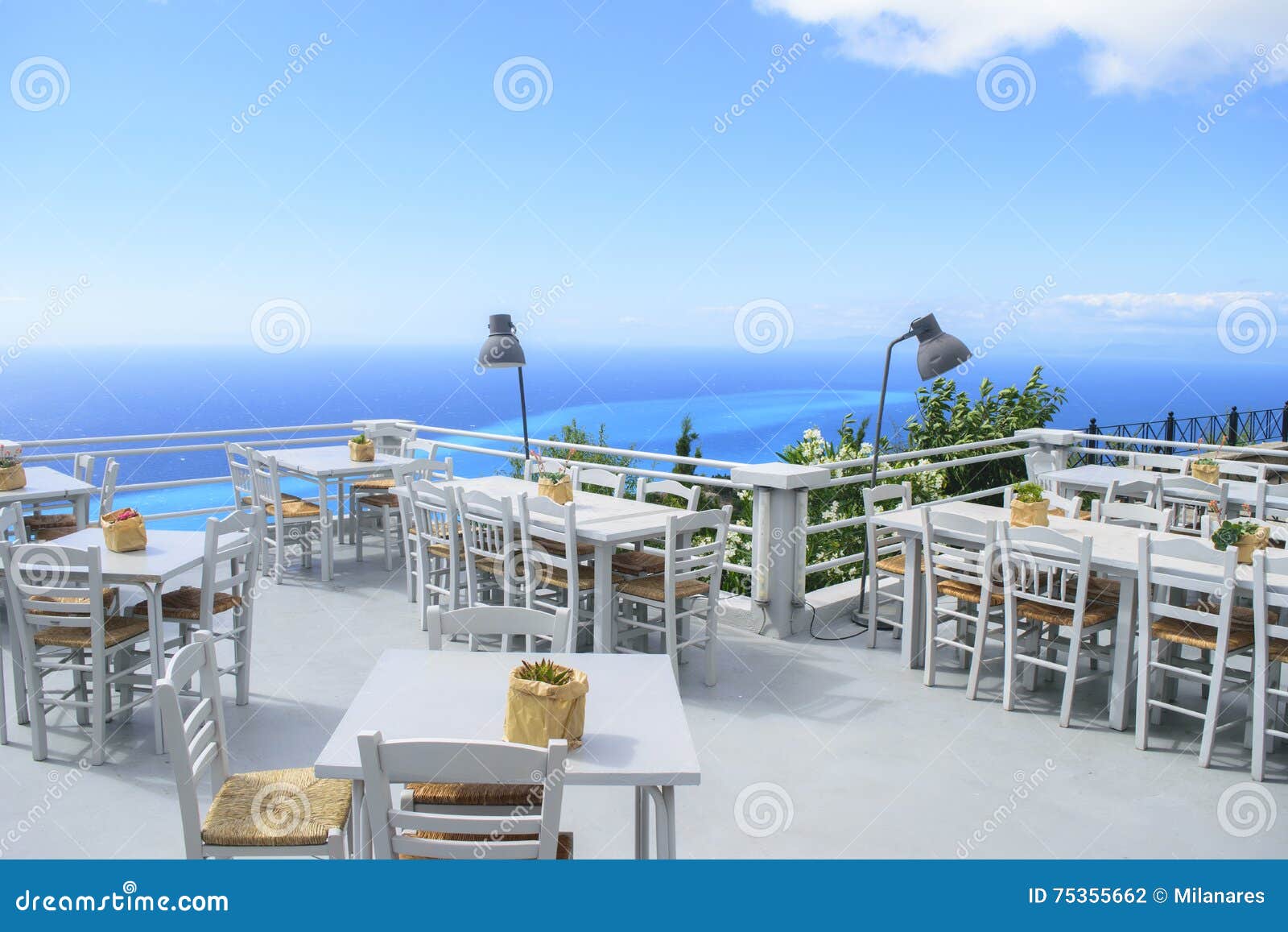 luxury terrace balcony of exclusive seaside resort with fancy ta