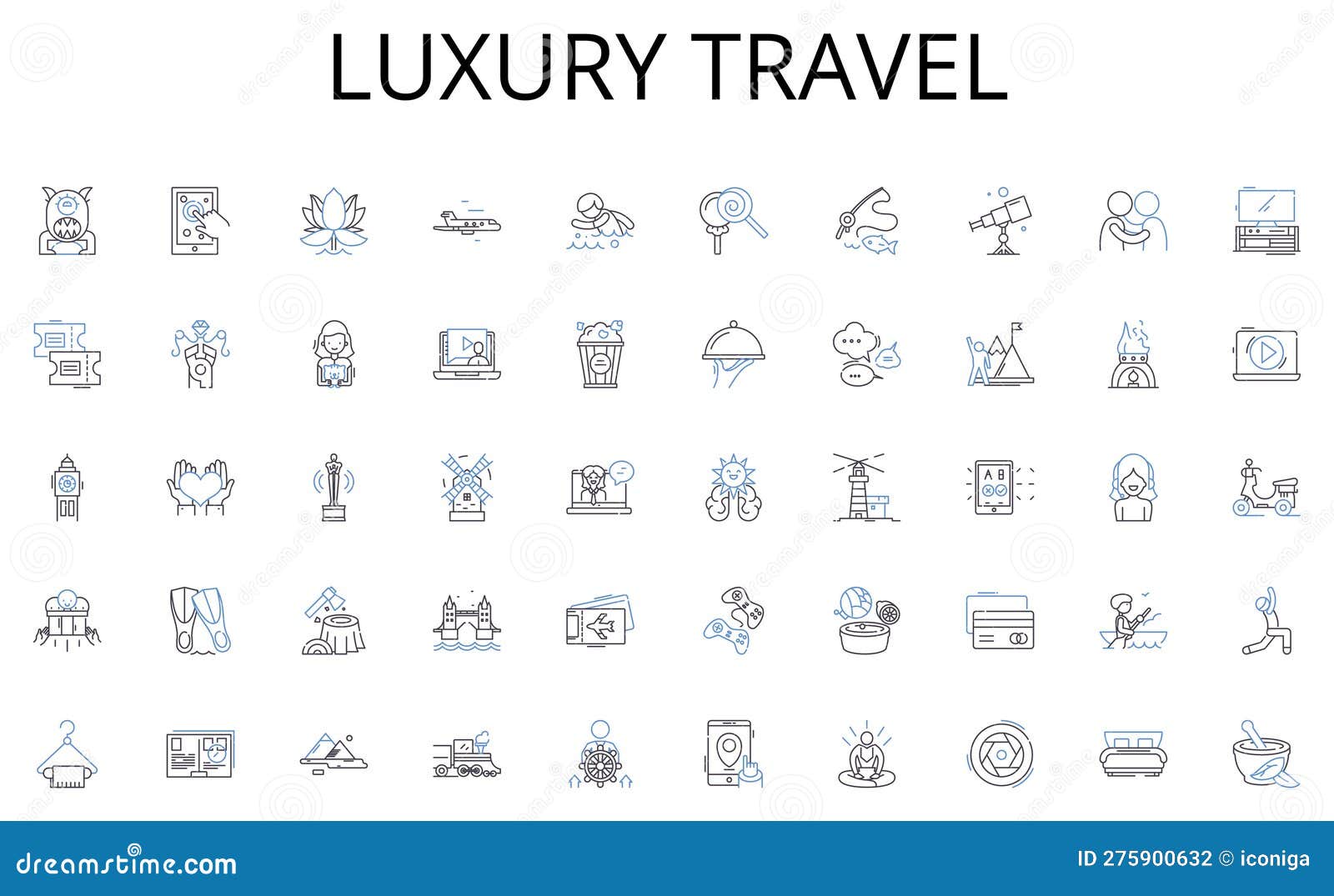 luxury travel line icons collection. convene, assemble, confabulate, congregate, huddle, caucus, symposium  and